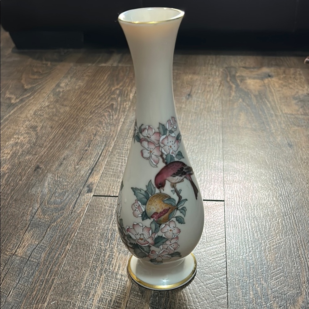 Lenox Serenade‎ Bud Vase Spring Cherry Blossom Bird Fruit 24k Gold Trim Flowers